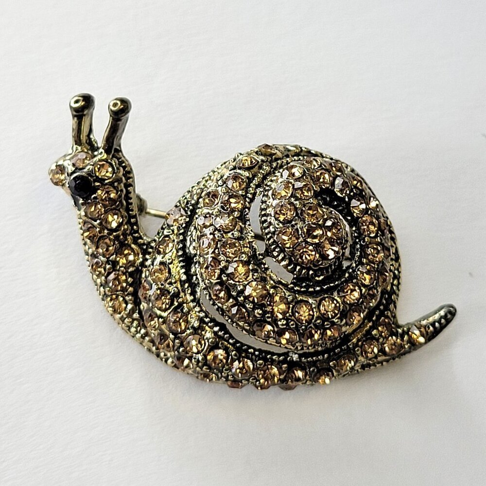 Brown Rhinestone Snail Brooch Pin